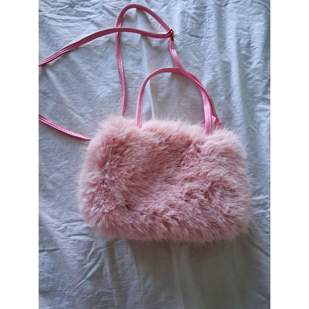 Pink Fluffy Crossbody Bag Zip Closure, Detachable Strap, Gold Tone Hardware